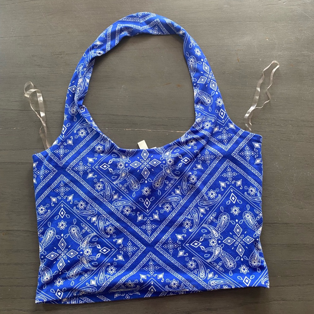 Self Esteem Blue Bandana Print Top